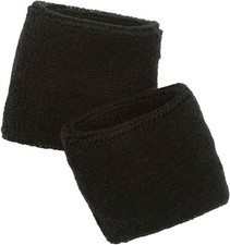Durable Unisex Wrist Sweatbands - Black Terry Cloth, Comfortable Fit, 2-Pack