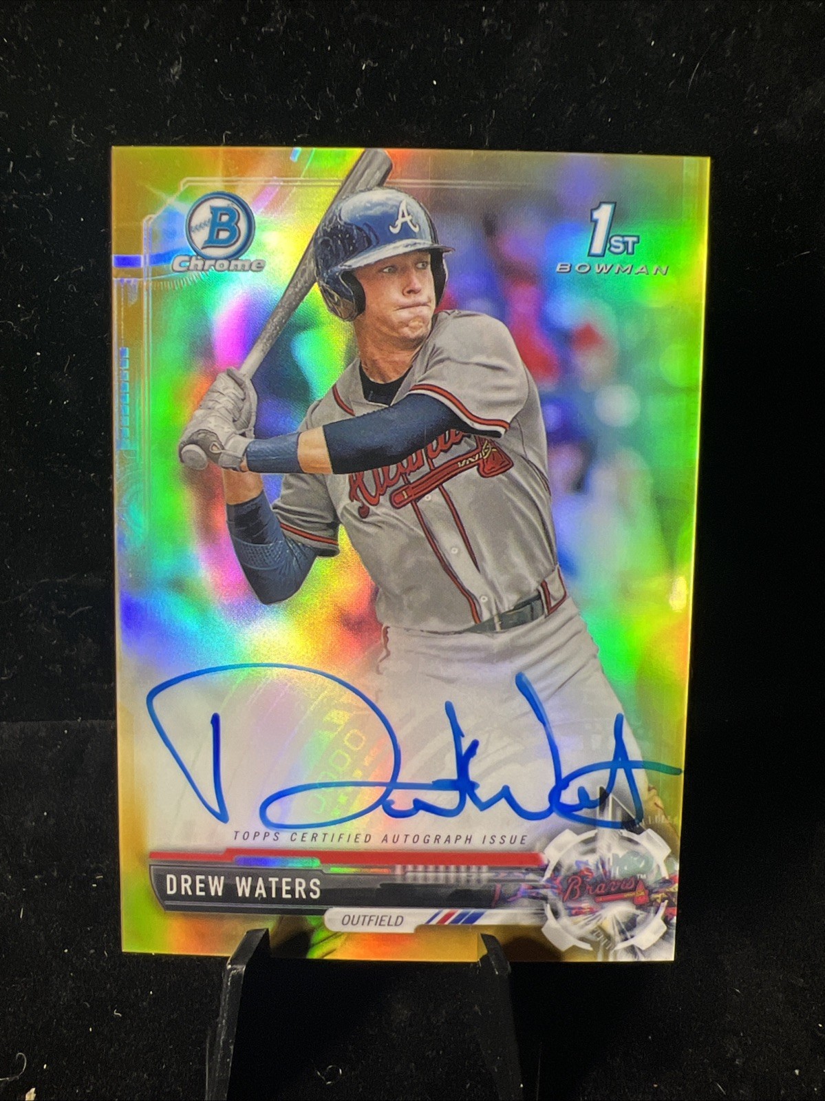 2017 Bowman Draft Chrome Draft Drew Waters 1st Gold Refractor Auto /50 #CDA-DW
