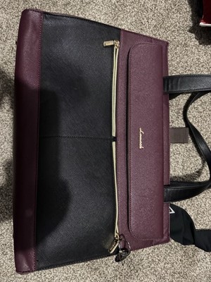 Lovevook Colorblock Tote Bag Black Burgundy Gold Zipper Accent with Pouch