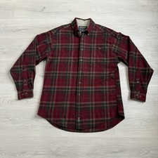 Vintage 80s 90s Woolrich Thick Wool Flannel Plaid Button Shirt Size M Green Red
