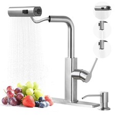 Kitchen Faucet with Pull Down Sprayer: Waterfall Kitchen Sink Faucet with 3 F...