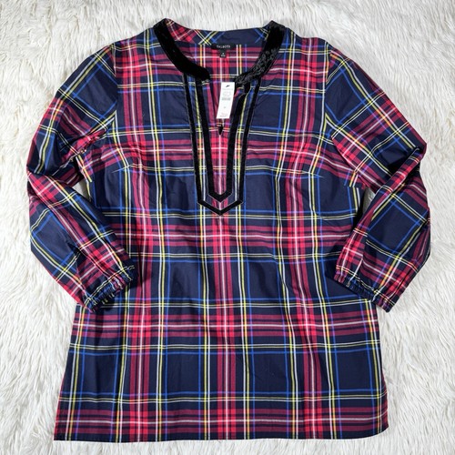 TALBOTS Black Red Checked Jewel V-Neck Long Sleeve Tunic Women's Size Medium - Picture 3 of 24