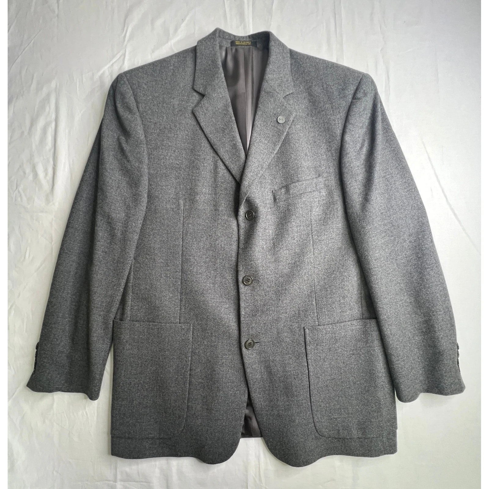 Andrew Fezza New York Gray Worsted Wool Cashmere Blazer Mens 42R