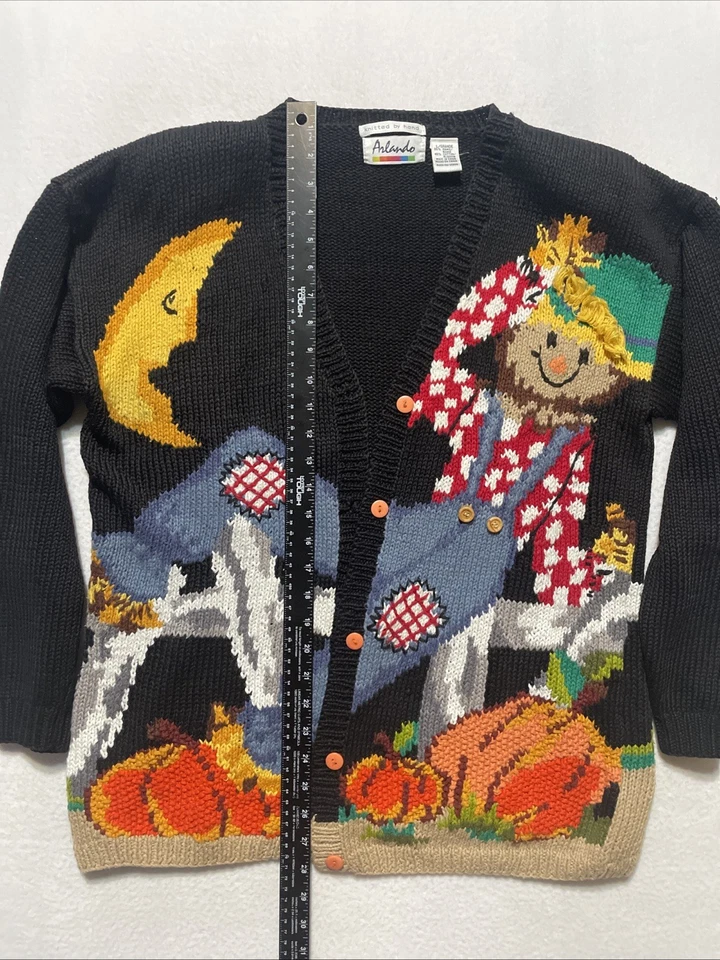 Suéter Cárdigan Espantapájaros Halloween Grande De Colección Años 90 Arlando Tejido a Mano Otoño Otoño Foto 3 de 4