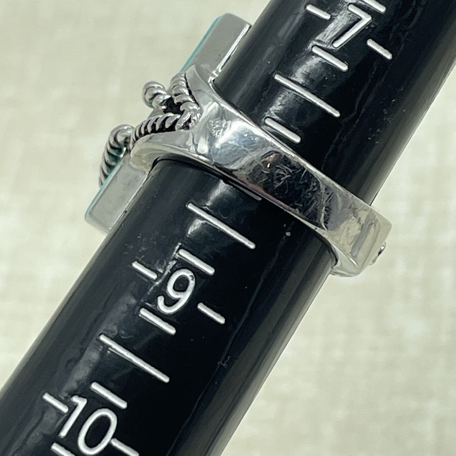 Rectangular Faux Turquoise Ring Size 8 Silver Ton… - image 9