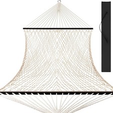 Outdoor Woven Cotton Rope 2-Person Double Hammock w/Spreader Bars Carrying Case