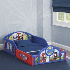 Marvel Spidey Toddler Bed   Sleep and Play Design with Built-In Guardrails, Blue