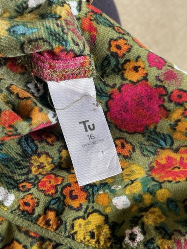 Tu Khaki Floral Shirt Size 16 Western Style Pockets Viscose - Picture 4 of 5