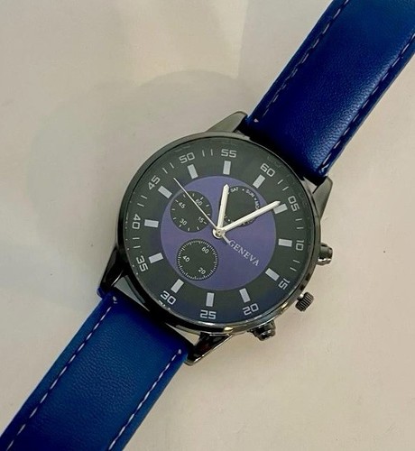 Herrenuhr Geneva blaues Armband schwarz/blaues Zifferblatt Analog - Bild 1 von 7