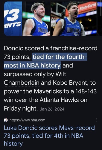 LUKA DONCIC SIGNED 73 POINT GAME/CAREER HIGH FULL TICKET 1/26/2024 MAVS PSA AUTO - Picture 8 of 17