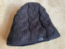 The North Face Black Cable Knit Wool Beanie Hat One Size Unisex Soft Warm Lining