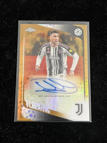 Dusan Vlahovic 2025-26 Topps Chrome UEFA UCC Auto Gold Starball Refractor /50