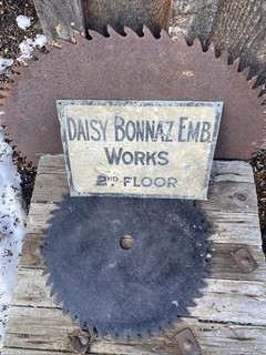 Antique Daisy Bonnaz Embroidery Works 2nd Floor Shop Metal Sign Hand Painted