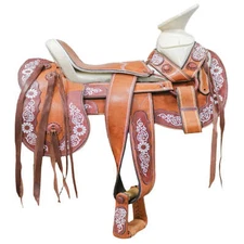 15" Charro Mexican Saddle Silla Montar Pintada Flor
