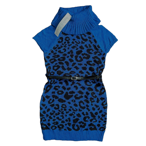 Heart-N-Crush Girls Cheetah Knit Turtle Neck Belted Sweater Dress Size M Medium