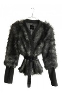 Pinko Faux Fur Jacket , Grey Wool. Size 10/medium