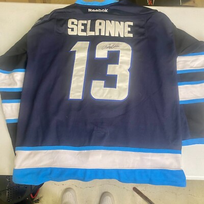Teemu Selanne Signed Autograph Retro Winnipeg Jets Reebok Authentic Jersey 