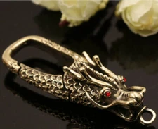 USA Vintage Dragon Head Brass Fob Belt Clip Buckle Key Chain Ring Holder Hook