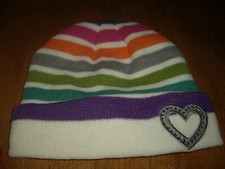 EUC Girls 8-14 Children's Place Striped Stocking Winter Hat Embellished Heart