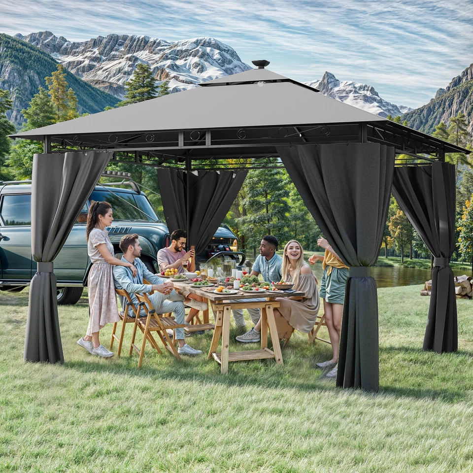 FLAMAKER Gunji LED Pavillon 3x3/4/6m Gartenpavillon Partyzelt Gartenzelt Festzelt Gazebo