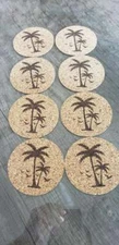  Palm tree 8 PACK  Laser Engraved Cork Drink Coasters   FREE SHIPPING 