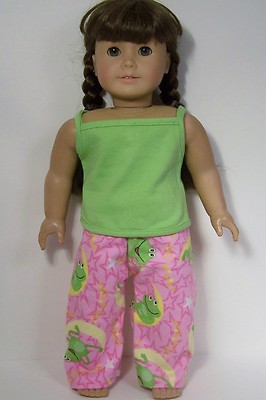 Lime Green Frog Pj PINK Pant Top Pajamas Doll Clothes For 18 American Girl (Debs