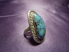 Large Sterling Silver Free Form Turquoise Ring Size 5 1/2 Southwestern Style