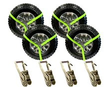 USA 8pc Green 8' Lasso Strap 2" Ratchet w/ Finger Hook Tow Truck Tire Wheel Tie