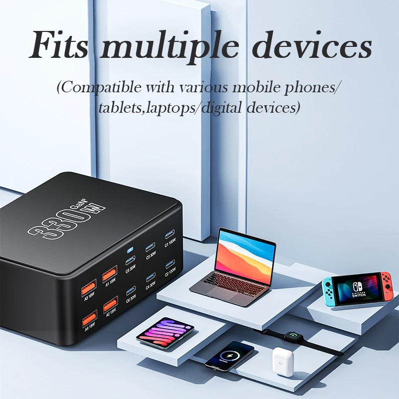 330W GaN Charging Station - 10-Port USB-C PD Fast Charger Hub for Laptop/Phone - Image 3 of 4