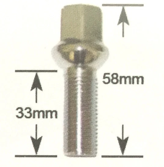 (10) 14x1.5 CROMO BOLA ASIENTO RUEDA PERNOS 33MM VÁSTAGO OE LA MAYORÍA MERCEDES VW AUDI Foto 2 de 2