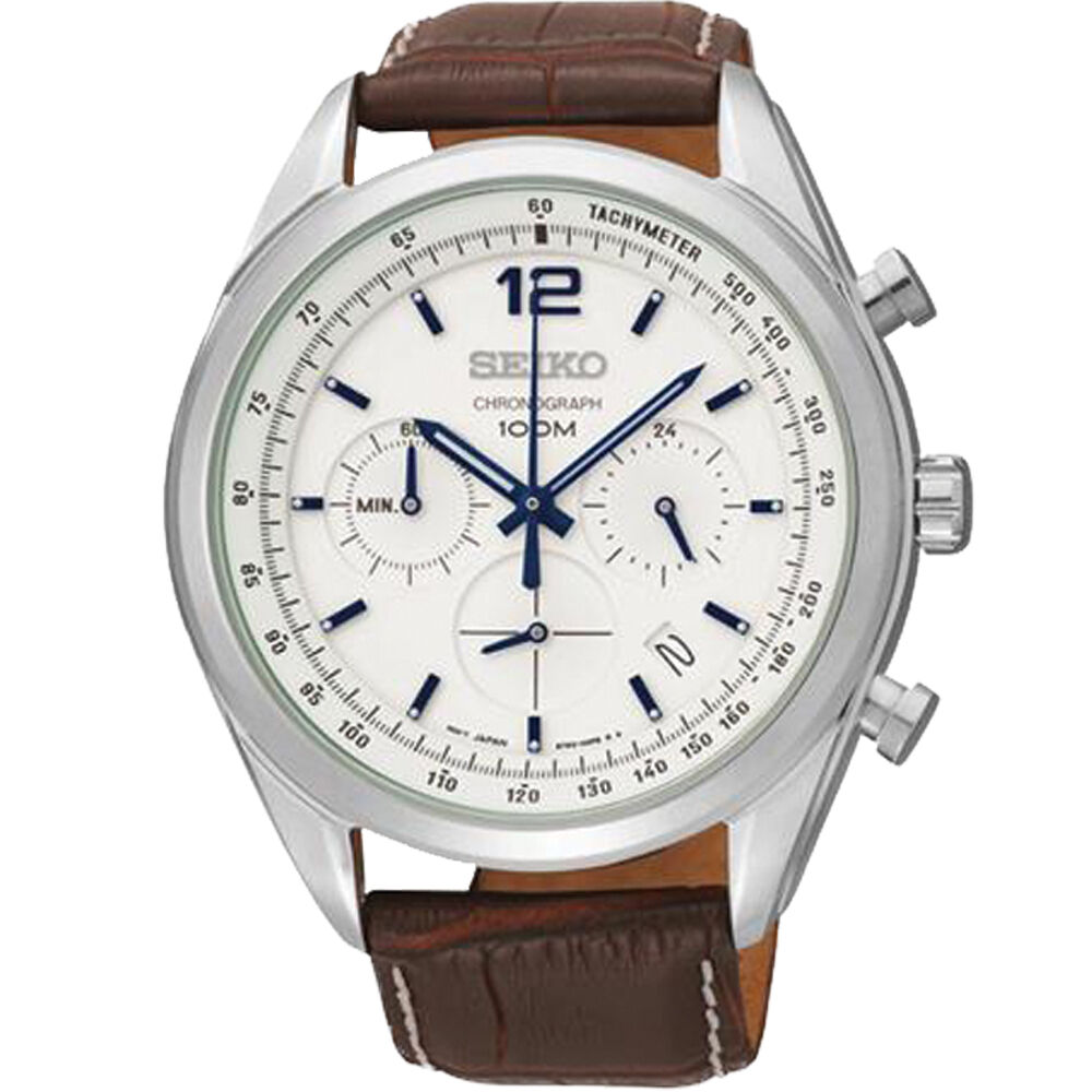 Seiko Chronograph Tachymeter Leather Strap Men's Watch SSB095P1 | eBay