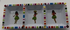 3 Section Appetizer/ Dip Heavy Duty Plastic Tray Hawaiian Girls Dancing 14.5"X6"