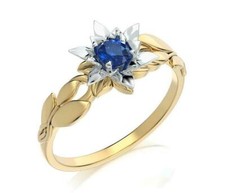 2ct Lab-Created Blue Sapphire Floral Leaves Solitaire Ring 14k Dual Gold Plated