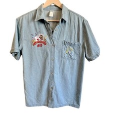 Vintage Denim Las Vegas Shirt Button Vintage Embroidered Jean Shirt 90's L