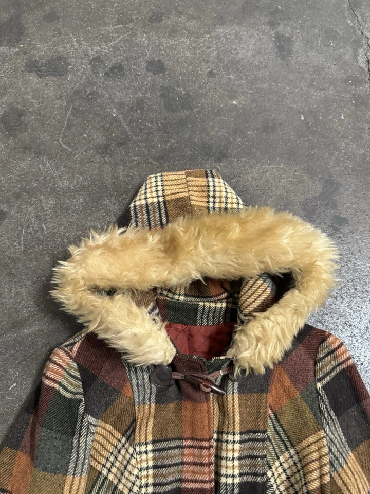 Chaqueta con Capucha Vintage Años 70 Sears Cuadros Otoño Otoño Piel Foto 2 de 4