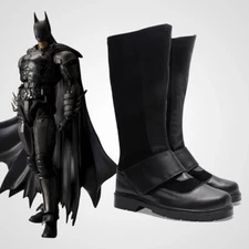 Movie The Dark Knight Batman Bruce Wayne PU Long Boots Black Flat Shoes Cosplay