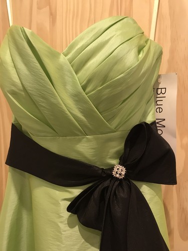 BLUE MOON BY ROMANTICA LADIES LIME/BLACK BOW PROM BALL GOWN DRESS UK8 BNWT - Picture 2 of 8