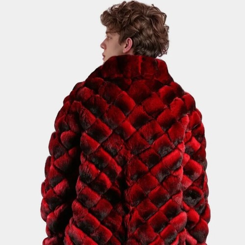 Fashion Men's Real Natural Rex Rabbit Fur Coat Winter Lapel Collar Bomber Jacket - Picture 5 of 20