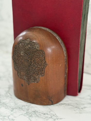 Wooden Carved Book ENDS mid century Book Ends Floral Design Vintage solid wood - Picture 10 of 15
