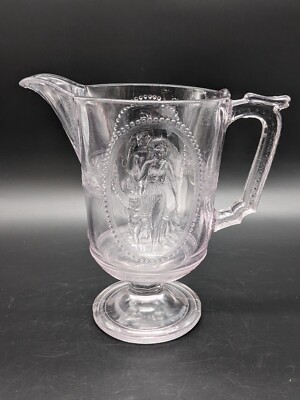 Richards and Hartley Glass Co Cupid and Venus Pitcher EAPG 32 Oz Footed AS IS