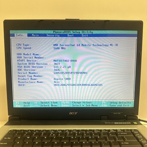Acer Aspire 5000 Laptop 15.4” AMD Turion 64 512MB RAM No HDD - Read Description - Picture 2 of 13