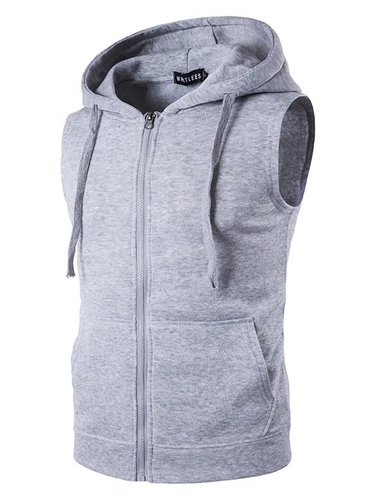 Men's Sleeveless Hoodie Casual Zipper Hooded Sweatshirt Gym Workout Tank Tops UK - Picture 20 of 52