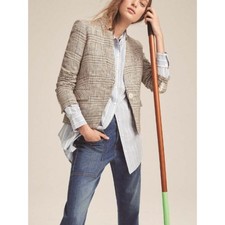 Veronica Beard Orchid Plaid Double Breasted Dickey Tan Brown Blazer Size 12