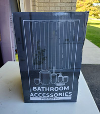 Black Bathroom Accessories Premium Set Shower Curtains,Trash Can,Soap Dispenser