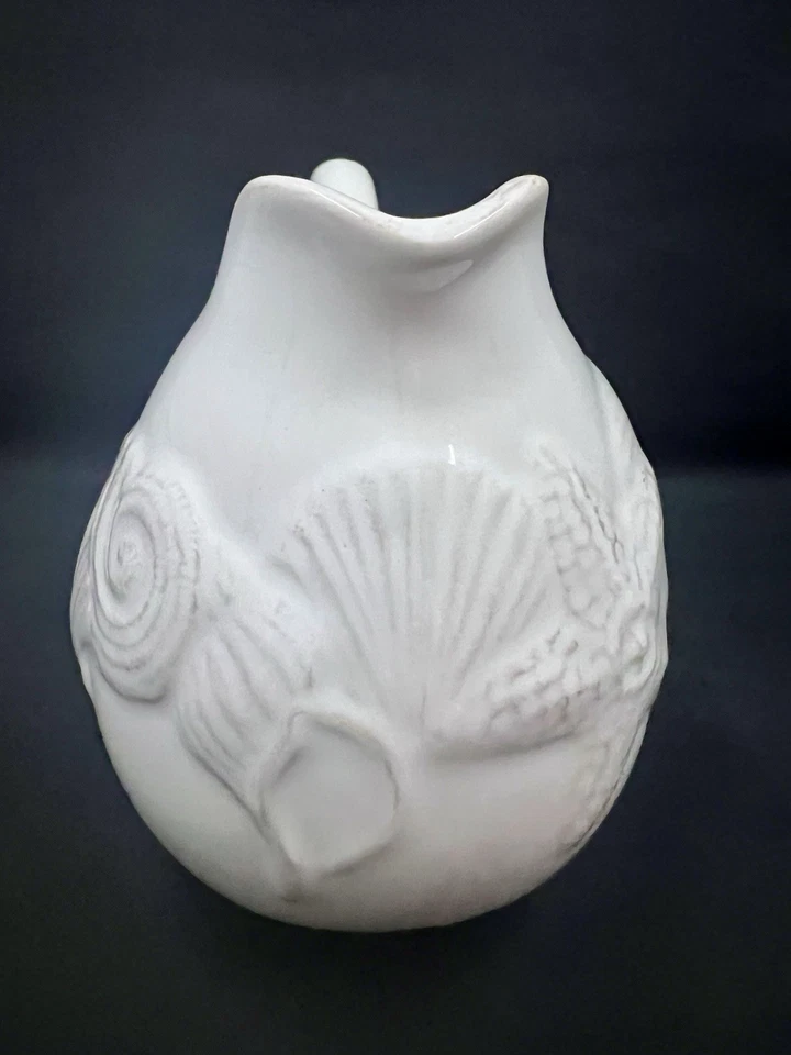 Маленький кувшин сливочник от Blue Sky керамика раковины морского конька белый прибрежный декор - Изображение 3 из 4