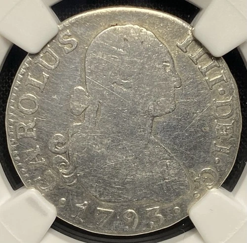 COLONIAL SPAIN 1793 AD, Mexico King Charles IV SILVER 2 Real 2R Pirate Coin, NGC