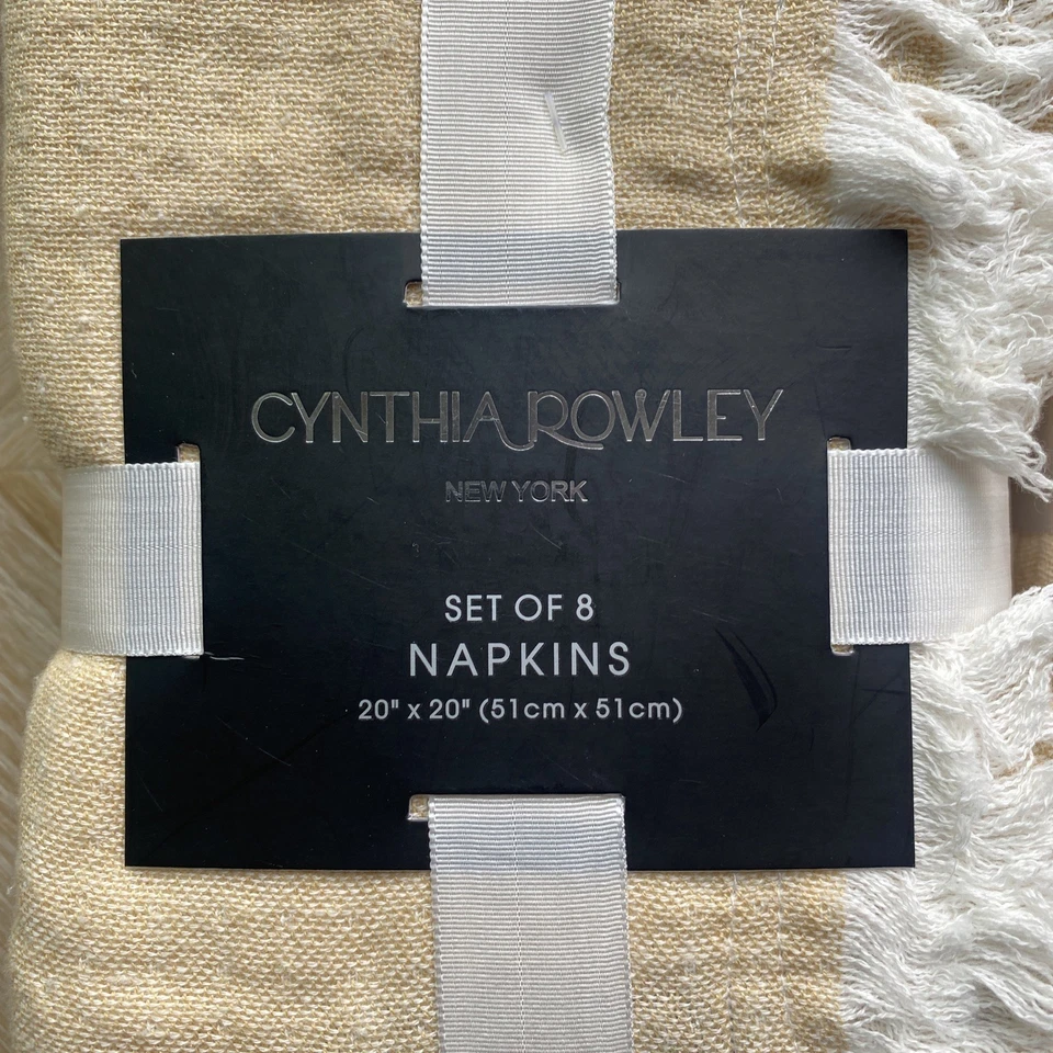 New Cynthia Rowley Tablecloth and Napkins Set 60x84” Oblong Beige Cream 9PC Set - Image 3 of 4