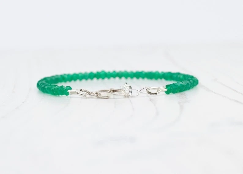 Brazalete de piedras preciosas rondelle facetadas de ónix verde de 3-4 mm curación hombres mujeres 6-8" Foto 4 de 4