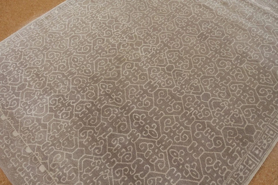 Hand-Tufted Wool Area Rug 8x10 Gray Beige Oriental Handmade Carpet Living Room - Image 3 of 4