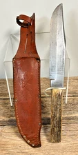 Vintage Edge Brand Solingen Bowie Knife 443 Stag Handle & Sheath Made in Germany